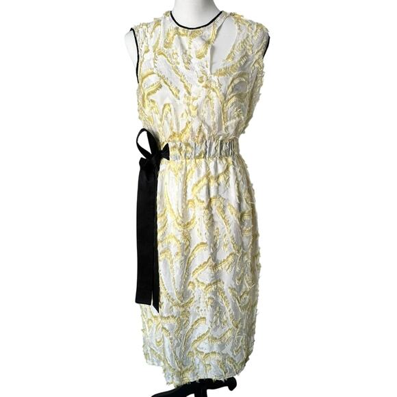 YIGAL‎ AZROUEL Women's Size 2 Silk Runway Midi Dress White Yellow Black Bow NYC - Picture 4 of 13